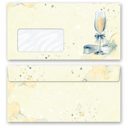 Briefumschläge SEKTEMPFANG - 10 Stück DIN LANG (mit Fenster) Einladung