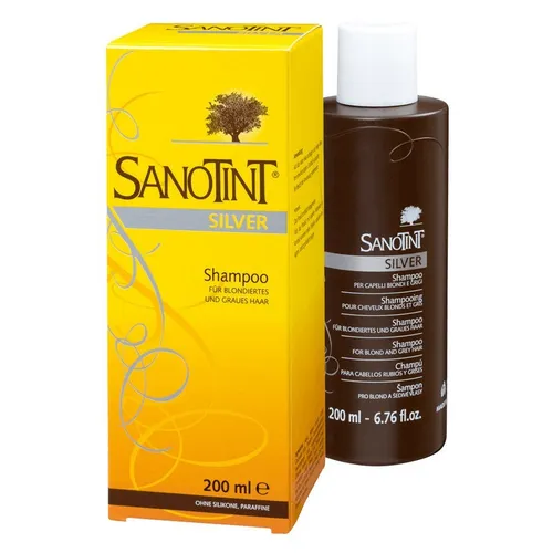 SANOTINT Haarfarbe Silber-Shampoo 200ml - Naturnahes, pflanzliches Shampoo für eine sanfte Farbauffrischung, ideal für graue Haare und eine strahlende, kühle Nuance.