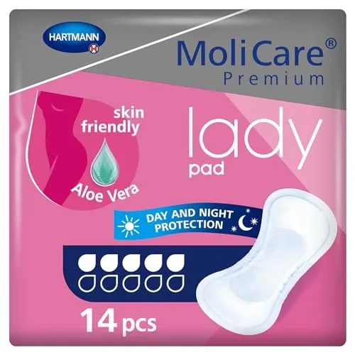 Molicare Premium lady pad, Inkontinenz-Einlage für Frauen bei Blasenschwäche, Aloe Vera, 5 Tropfen, 1x14 Stück, 14 Stück (1er Pack)