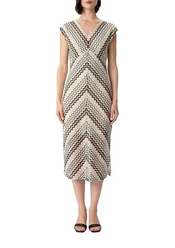 comma Midi-Kleid mit Zick-Zack-Ajourmuster beige 42 - Freizeitkleid für Damen mit taillierter Passform, stilvollem Zick-Zack-Ajourmuster und angenehm leichtem Jerseyfutter für höchsten Tragekomfort.