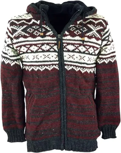 Produktbild GURU SHOP Unisex Strickjacke mit Norwegermuster, Wolljacke, Nepaljacke rot