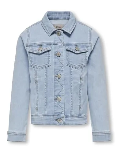 ONLY Mädchen Konsara Light Blue DNM Jacket Noos - Funktionsjacke aus leichtem Denim, ideal für den Übergang zwischen den Jahreszeiten mit praktischen Taschen und modischen Details.