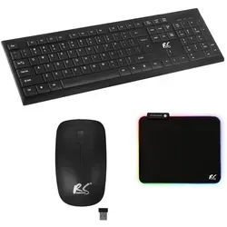 Kabellose Tastatur + Maus + Mauspad Set NanoRS RS580 - Maus-Tastatur-Set mit ergonomischem Design, RGB-beleuchtetem Mauspad und 2,4-GHz-Verbindung für bis zu 10 m Reichweite – ideal für Gamer und Remote Worker.