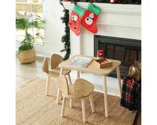 CozyCollectiions Montessori Tisch- und Micky-Stuhl-Set für Kinder | Spielmöbel aus Naturholz - Montessori-inspiriertes Tisch- und Stuhl-Set für Kinder von 2–7 Jahren. Ideal zum Spielen und Lernen, mit robusten, kratzfesten Oberflächen und einfacher Montage. Perfekte Größe für kleine Abenteurer!