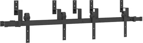 vidaXL Schiebetürbeschlag-Set 152,5 cm Stahl Schwarz - Türsicherungen für sanft gleitende Türen, robust aus pulverbeschichtetem Stahl, ideal für begrenzte Räume und doppelte Scheunentore.