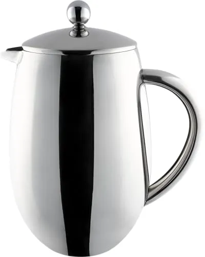 Café Olé BFD Cafetière, doppelwandiger Körper aus Edelstahl 18/10 und Siebfilter, Spiegelglanz-Finish, 800 ml (6 Espressotassen oder 3 Becher), Spiegelsilber