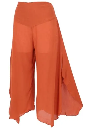 GURU SHOP Palazzohose Rostorange - Boho Sommerhose für Damen - Die weite Palazzohose aus leichter Viskose bietet hohen Tragekomfort und eine schmeichelnde Passform. Ideal für entspannte Sommertage und vielseitig kombinierbar.