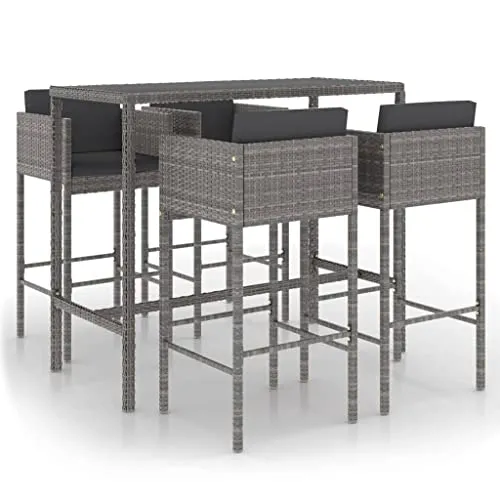 vidaXL Gartenbar Set 5-TLG. mit Kissen - Stilvolles Gartentisch-Set - Möbelsets: Witterungsbeständig und pflegeleicht, ideal für entspannte Stunden im Freien mit Freunden und Familie.