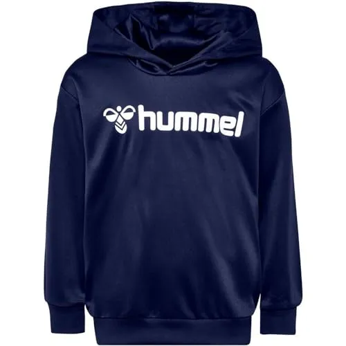 hummel hmlLOGO Hoodie Kids, Marine, 128 - Kinder-Sweater mit regulärer Passform, dekorativem Druck aus wasserbasierten Farben und weichem, glattem Interlock-Material für hohen Tragekomfort.