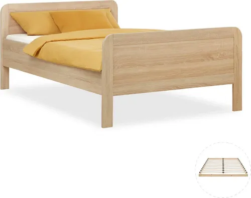 Homestyle4u Komfortbett 120x200 mit Lattenrost – Seniorenbett in Eichenholzoptik