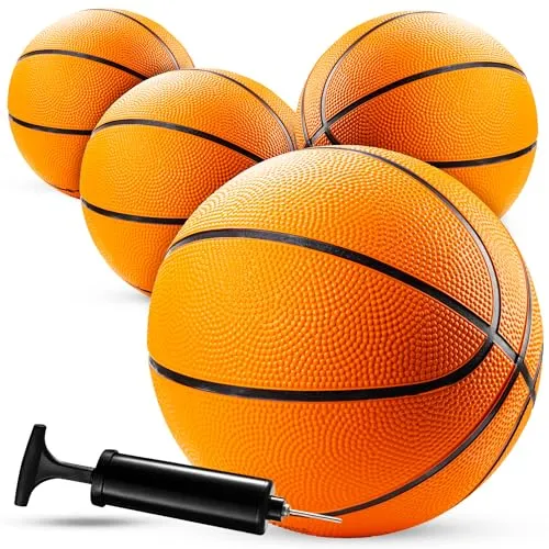 Bedwina Mini Basketbälle - (7 Zoll, Größe 3) Packung mit 4 - Mini-Hoop-Basketball-Set mit Luftpumpe für drinnen, draußen, Poolpartys, kleine Basketballspiel-Partygeschenke für Kinder