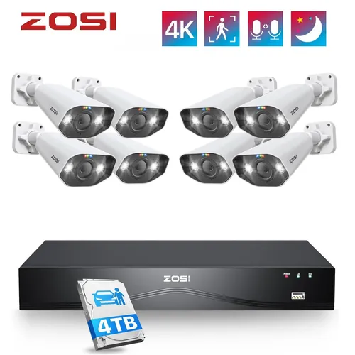 ZOSI 4K Überwachungssystem Außen Set mit Audioaufnehmen - Überwachungskameras, 8MP Ultra HD mit Nachtsicht und 24/7 Aufzeichnung, inklusive intelligenter Bewegungserkennung und Fernzugriff für maximale Sicherheit.