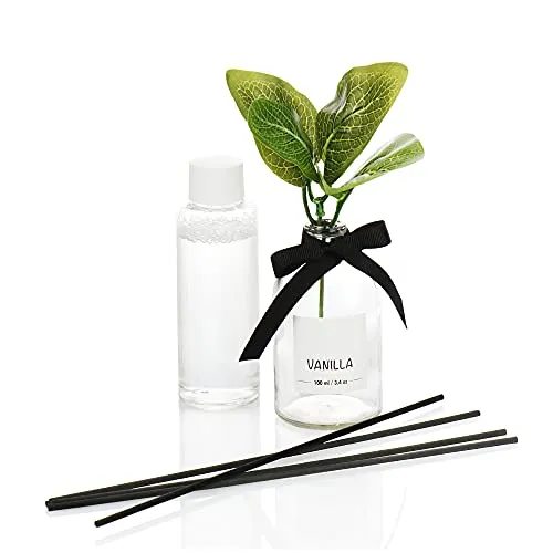 com-four® Lufterfrischer, Bezaubernder Raumduft, Duftölflakon mit Holzstäbchen und dekorativer Kunstblume, duftende Raumdekoration, Raumparfüm (1 Stück - 100ml - Vanille)