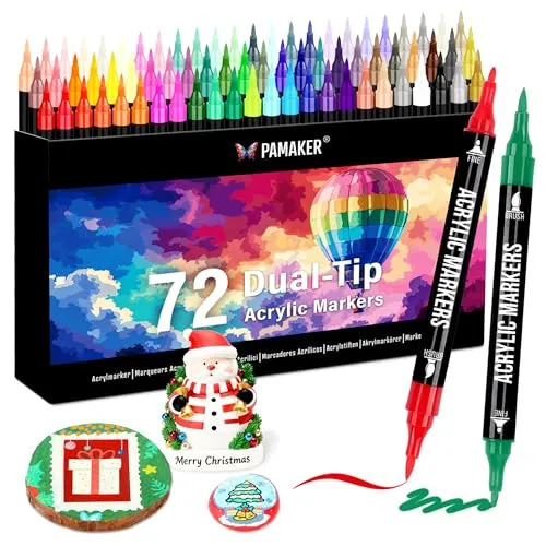 Pamaker 72 Farben Acrylstifte Set – Vielseitige Acrylmarker für kreative Projekte - Entfalten Sie Ihre Kreativität mit 72 lebendigen Farben und einem Doppelspitzen-Design. Ideal für Kunstwerke auf Stoff, Leinwand, Holz und Papier – perfekt für Kinder und Erwachsene.
