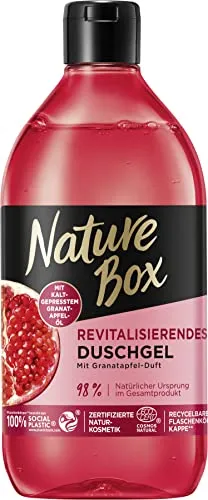 Nature Box revitalisierendes Duschgel mit Granatapfel-Duft (385 ml), Duschpflege mit kaltgepresstem Granatapfel-Öl