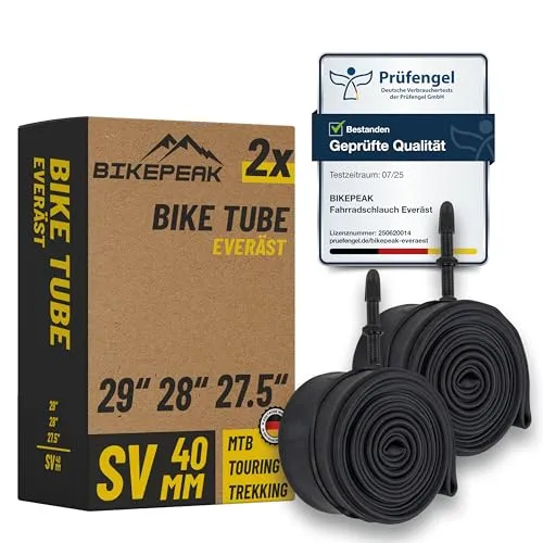 BikePeak 2X Fahrradschlauch MTB 29 28 27,5 Zoll mit schwarzem Sclaverandventil 40mm - Schlauch SV Presta Ventil, ETRTO 40/62-584/635, 700C - 2er Set Schläuche Everäst