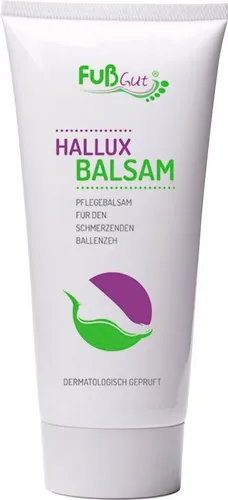 Fußgut Hallux Balsam mit natürlichen Inhaltsstoffen, pflegt und erfrischt - Der Hallux Balsam ist ideal zur Pflege des Fußes, insbesondere bei Druckstellen. Er zieht schnell ein, fettet nicht und sorgt für eine angenehme Erfrischung. Perfekt für die tägliche Anwendung.