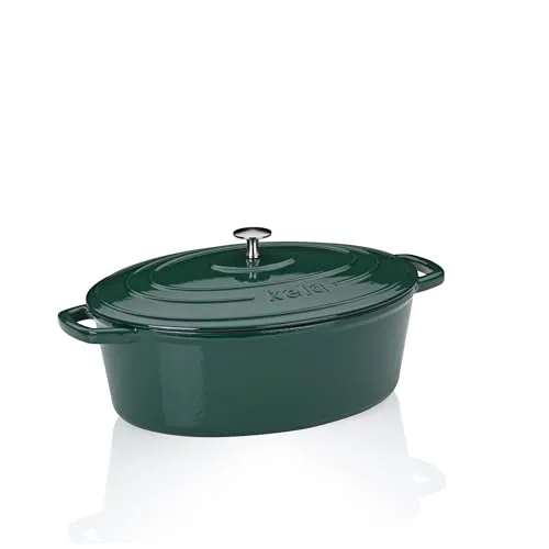 KELA Bräter Cocotte CALIDO Gusseisen 33 cm oval - Gartöpfe & Bräter - Hochwertiger emaillierter Gusseisenbräter mit 6 Litern Kapazität, ideal für schmackhafte Gerichte in Ofen und auf allen Herdarten.