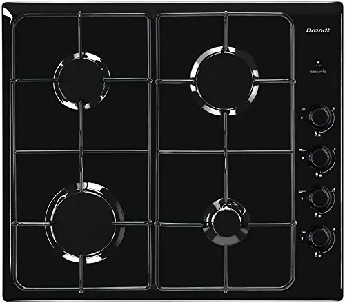 Brandt BPE6410B Gasplatte, Einbau, 4 Kochfelder, 7800 W, L 58 x T 51 cm, Glasbeschichtung, Schwarz