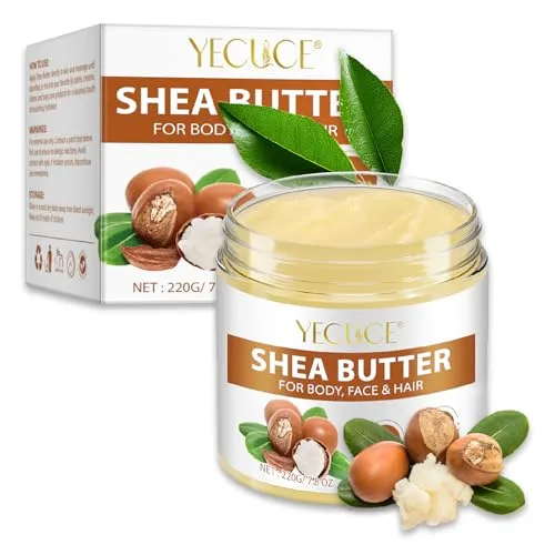 P-Beauty 100% Bio Shea Butter 1x220g - Körperbutter Vegan & Naturbelassen - Intensive Feuchtigkeitscreme für Gesicht, Körper, Haare & Nägel - Creme für Trockene Haut - Pflege, Haarpflege, Lippenpflege