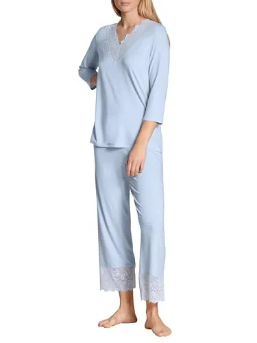 CALIDA Elegant Dreams 7/8-Pyjama Damen, luftiger Schnitt, mit Spitzendetails, fließend und anschmiegsam