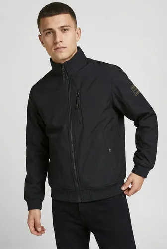 Jack & Jones Parker Collar Bomber Softshell Jacke Herren - Schwarz - 4XL - Stylische Bomberjacke aus 100% recyceltem Polyester, ideal für den Alltag. Mit praktischen Reißverschlusstaschen und elastischen Bündchen für optimalen Tragekomfort und Schutz.