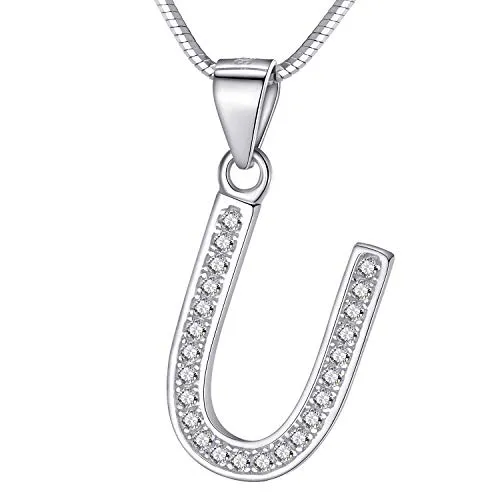 Morella Damen Buchstabenhalskette Halskette und Anhänger Buchstabe U aus 925 Silber rhodiniert 45 cm lang