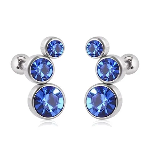 Bungsa Ohrstecker/Piercing mit Kugelverschluss und Kristallen Silber aus 316L Edelstahl Damen (blau)