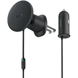 Baseus CW01 Magnetischer Auto-Handyhalter mit USB-A Ladegerät 15W + 25W (schwarz)
