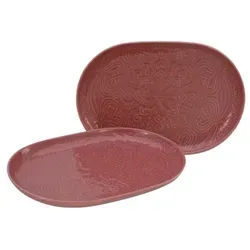 CreaTable Orient Mandala Plattenset 2-tlg (Rot) - Servierplatten & -schalen, elegantes 2-teiliges Set aus rotem Porzellan mit orientalischem Muster, ideal für festliche Anlässe und Mikrowellen- sowie spülmaschinengeeignet.