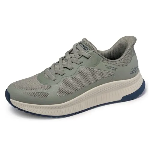 Skechers Herren Hands-Free Slip-ins Bobs Squad 4 Sneaker - Olivgrün, 44 EU - Herren-Sneaker mit innovativem Hands-Free Design für müheloses An- und Ausziehen und gepolsterter Komfort-Einlegesohle für optimale Dämpfung.