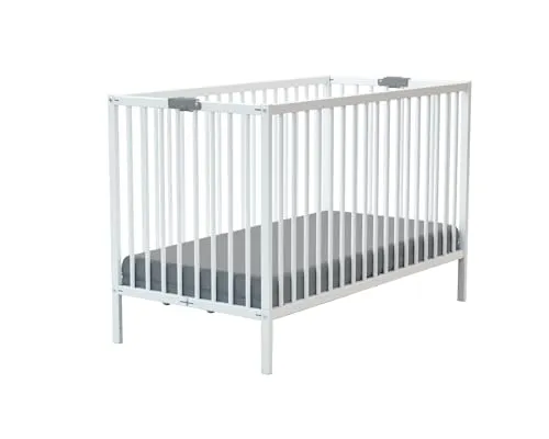 Webaby - Klappbett aus Holz, 60 x 120 cm, Weiß Flex, Massivholz | ab der Geburt | Lattenrost | kompakt | transportabel | faltbar | platzsparend | Reisebett