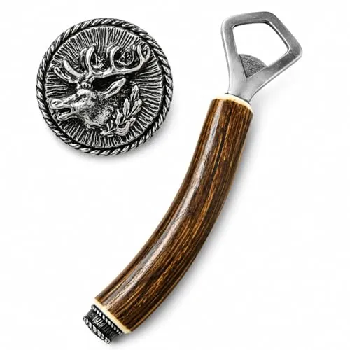 Funk Hirschhorn Flaschenöffner mit Zierkappe – Einzigartiges Trachtenaccessoire - Handgefertigter Flaschenöffner aus echtem Hirschhorn, ideal für Lederhosen und Feste. Mit hochwertiger Zierkappe und traditioneller bayerischer Handwerkskunst – ein perfektes Geschenk für Trachtenliebhaber!