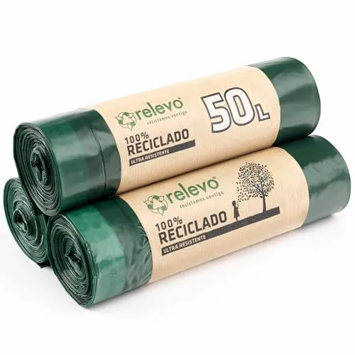 Relevo 30 Stück Müllbeutel 50 L - 100% Recycelt Müllsäcke mit Zugband
