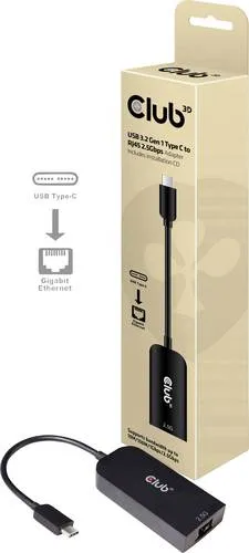 Club 3D CAC-1520 USB 3.2 Gen1 Adapter - Netzwerkadapter mit USB-C 3.2 Gen 1, ermöglicht blitzschnelle 2.5Gbps Netzwerkverbindungen für optimales Streaming und Gaming.