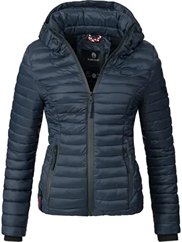 MARIKOO Damen Übergangsjacke Steppjacke mit Kapuze Samtpfote Blau Gr. S - Funktionsjacken: Taillierte, wasserabweisende Steppjacke mit Kapuze, perfekt für die Übergangszeit und vielseitig kombinierbar.