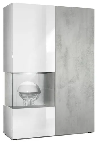 Vladon Standvitrine Morena - Elegante 2-Türen Vitrine mit Beleuchtung - Standvitrine mit 7 Fächern, inklusive individueller Anpassung, Push-To-Open Funktion und kratzfester Oberfläche. Ideal für stilvolle Wohnräume.