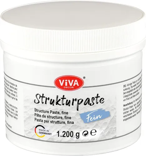 Viva Decor Strukturpaste Fein (1200g, Weiß) - matte, sehr feinkörnige Künstlerpaste für plastische Oberflächenstrukturierung, ideal für kreative Mal-Techniken und Acrylmalerei