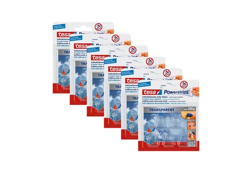 tesa Klebehaken POWERSTRIPS Doppelseitige Klebestreifen mit Bilderhaken, Dekoration, Bilder, Leinwände, Lichterketten, Girlanden, (Spar-Set, 30-St., Haken, Powerstrip), Stripes transparent - Dekohaken - ja max. 200 g