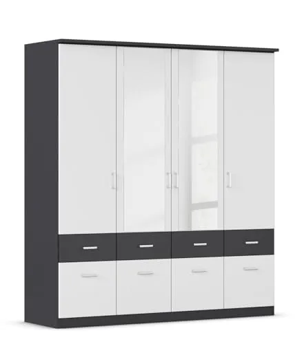Kleiderschrank 4-türig in Grau und Weiß in grau von Nicht Zutreffend