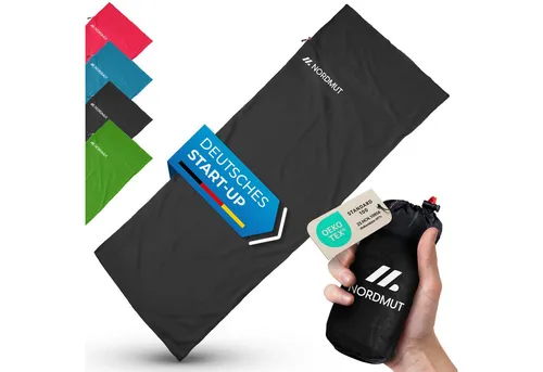 Nordmut Innenschlafsack NORDMUT® Hüttenschlafsack Ultraleicht [220 x 90 cm], YKK-Zipper, Durchgängiger Reißverschluss, Kissenfach