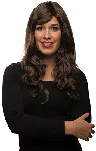 Sexy Langhaar Damen Frauen Perücke lockig/gewellt für Fasching Karneval Motto Party - 13 Farben (Brünette)