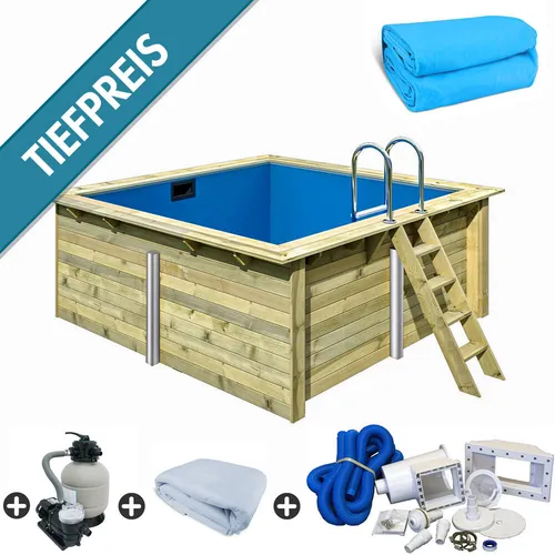 Holzpool SET Rechteck Folie blau 3,50 x 3,20 x 1,24 m