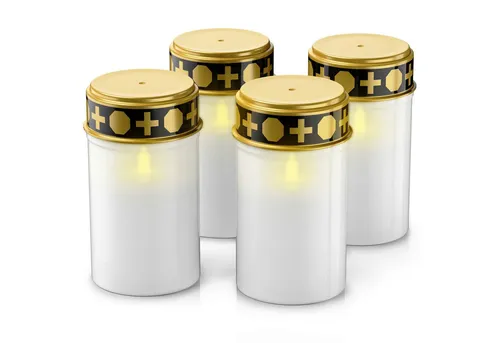 BEARWARE Grabkerze LED Grablicht, Batteriebetrieb, Friedhofskerze, wassergeschützt, IP44 (Spar-Set, 4-tlg), wetterfest, realistischer Flackereffekt, wiederverwendbar, Grablaterne