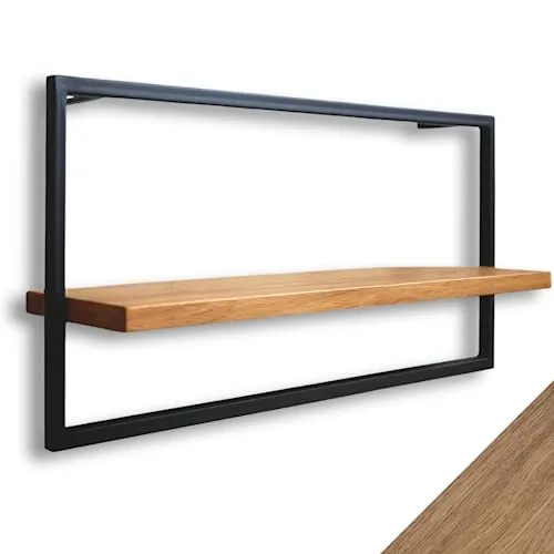 holz4home® Wandregal Long in Schwarz - Hochwertiges Eichenholz - Schweberegale aus geöltem Eichenholz mit robustem Metallrahmen, ideal für kreative Ablage und modernes Wohnambiente. Inkl. Befestigungen für einfache Montage.