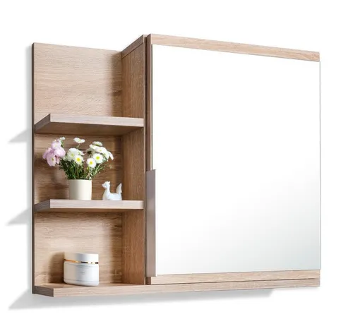 Spiegelschrank 60x50 Sonoma Eiche, Badezimmerschrank mit Ablagen, Badezimmerspiegel, Hängeschrank - Links
