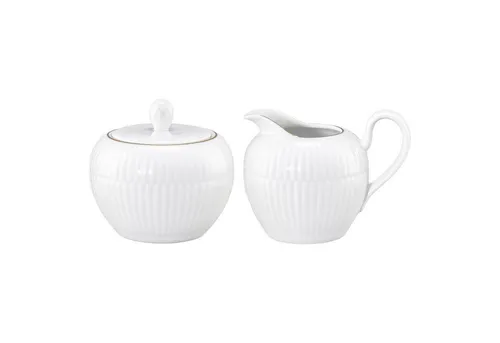 Seltmann Weiden Amina Milch- & Zucker-Set 2-teilig Weiß mit Goldrand - Elegantes 2-teiliges Milch- & Zucker-Set von Seltmann Weiden in feinem Porzellan. Ideal für stilvolle Kaffeetafeln, spülmaschinenfest und ofenfest für den praktischen Einsatz.