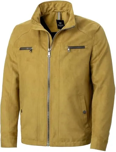 Franco Bettoni Jacke Herren aus Softvelours – Elegante Übergangsjacke, knitterresistente Freizeitjacke, Pflegeleichte Softvelours-Jacke mit 7 Taschen, Gelb, Gr. 52