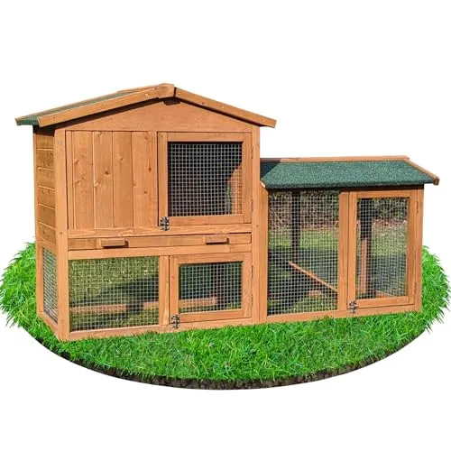 NYVI Hasenstall mit Auslauf - XXL Kleintierstall für Draußen - Kleintiergehege & Käfige für draußen, geräumig und winterfest, ideal für Hasen und andere Nager mit leicht zu reinigender Kunststoffwanne und hochwertigem Nadelholz.