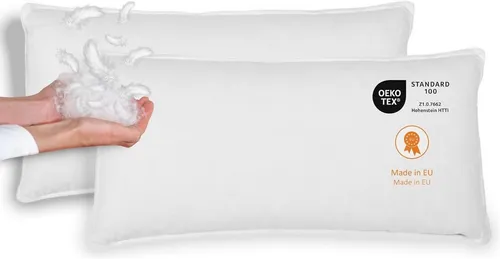 sleepling 2er Set Daunenkissen 40x80 cm - Hochwertige Daunenkissen aus 100% Baumwolle, waschbar bis 60 Grad, ideal für festen Schlaf und als Sofakissen, Made in EU nach Öko-Tex 100 Standards.